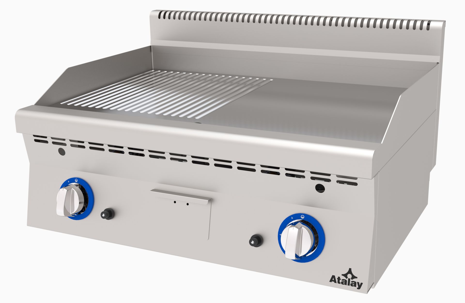 Atalay Gazlı Izgara Setüstü Yarı Oluklu Yarı Düz Krom 800X600X300 Mm, Agı-860 Nd Cr 600 Seri Snack Pişiriciler Atalay E Agı-860 Nd Cr