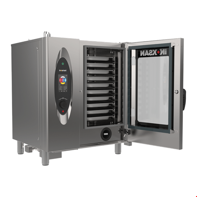 İNOKSAN INO-FBE 10T İnosmart Dokunmatik Elektrikli Kombi Fırın (18,5 kW) - 10 Tepsi GN 1/1, Katlı Pişirme Özellikli