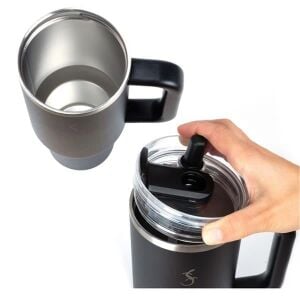 Lurch - “Big Cup” 1.2 L Mat Siyah, Paslanmaz Çelik Termos - Uzatılabilir Pipetli, Çift Cidarlı, Sızdırmaz - 240978