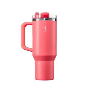 Lurch - “Big Cup” 1.2 L Mercan Pembe, Paslanmaz Çelik Termos - Uzatılabilir Pipetli, Çift Cidarlı, Sızdırmaz - 240876