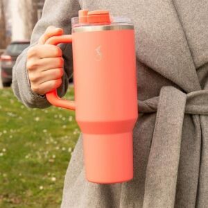 Lurch - “Big Cup” 1.2 L Mercan Pembe, Paslanmaz Çelik Termos - Uzatılabilir Pipetli, Çift Cidarlı, Sızdırmaz - 240876