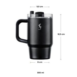 Lurch - “Big Cup” 0.8 L Mat Siyah, Paslanmaz Çelik Termos - Uzatılabilir Pipetli, Çift Cidarlı, Sızdırmaz - 270977