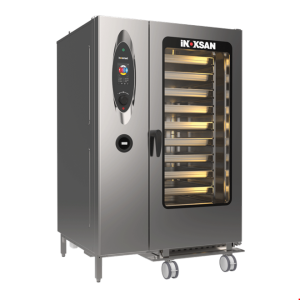 İNOKSAN INO-FBE 40T İnosmart Dokunmatik Elektrikli Kombi Fırın (52 kW) - 40 Tepsi GN 1/1, Mobil Arabalı, Akıllı Yıkama