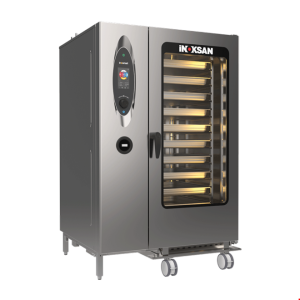 İNOKSAN INO-FBG 40T İnosmart Dokunmatik Gazlı Kombi Fırın (53 kW) - 40 Tepsi GN 1/1, Mobil Arabalı, Premix Sistem