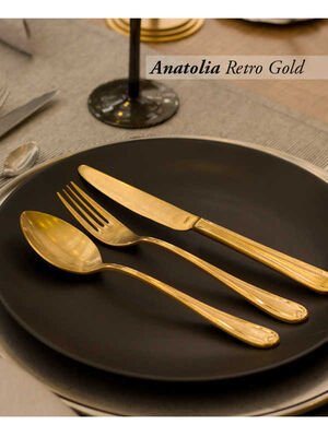 Narin Anatolia Serisi - Retro Gold 36 Parça Çatal-Kaşık-Bıçak Seti