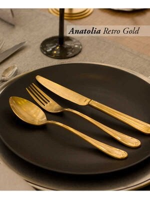 Narin Anatolia Serisi - Retro Gold 89 Parça Çatal-Kaşık-Bıçak Setii
