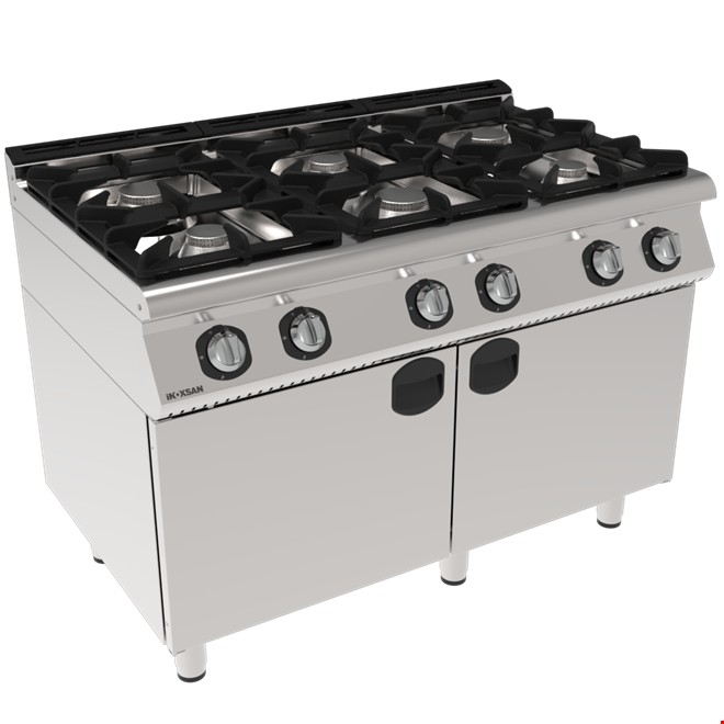 İNOKSAN INO-7KG 30 Gazlı Kuzine: 6 Gözlü, 120 cm, Dolaplı Endüstriyel Ocak (28.5 kW)