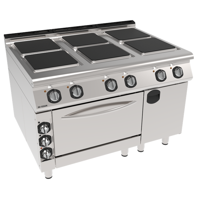 İNOKSAN INO-9KE33 Fırınlı ve Dolaplı Elektrikli Endüstriyel Kuzine | 6 Pleytli Ocak, Turbo Fırın, 30 kW Kombi Ünite