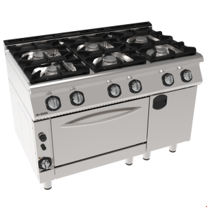 İNOKSAN INO-7KG 33 Fırınlı Gazlı Kuzine: 6 Ocak + GN 2/1 Turbo Fırın, 120 cm (37 kW)