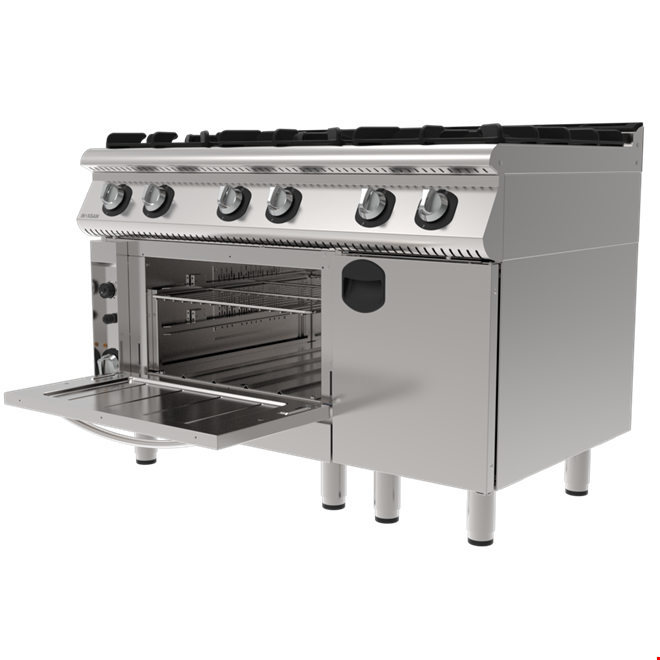 İNOKSAN INO-7KG 33 Fırınlı Gazlı Kuzine: 6 Ocak + GN 2/1 Turbo Fırın, 120 cm (37 kW)