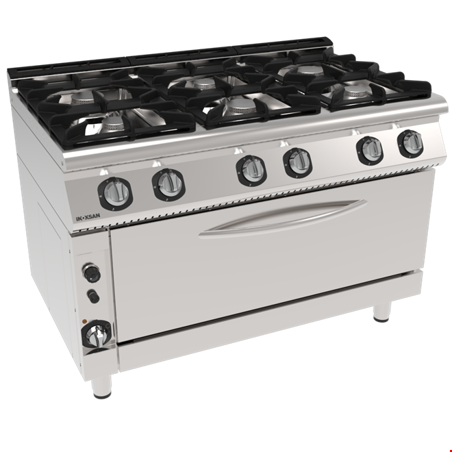 İNOKSAN INO-7KG 33F Fırınlı Gazlı Kuzine: 6 Ocak + 1.5 Modül Fırın, 120 cm (37 kW)